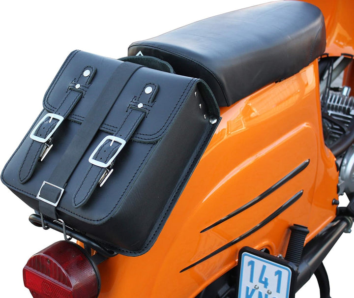 made4bikers Kleine Leder-Hecktasche mit Schnellverschluss-Gepäckträgertasche, Schwarz, passend für S