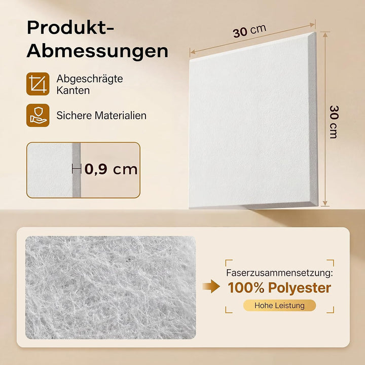 Akustikplatten Selbstklebend, 30x30x0,9 cm Quadratische Akustikpaneele Schallabsorber, Hochverdichte