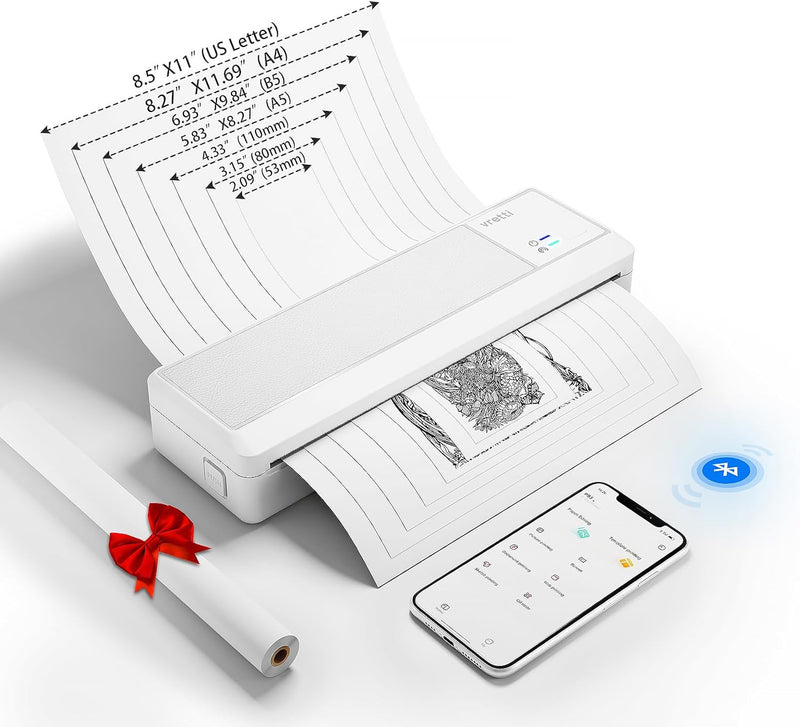 vretti P83 Mobiler Drucker a4 für unterwegs,304 DPI Drucker ohne Drucker,Thermodrucker A4 kompatibel