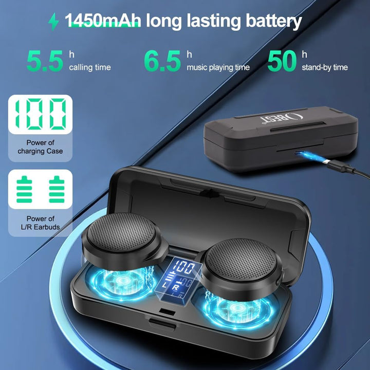 OBEST Motorrad Bluetooth Headset mit Ladecase, Motorradhelm Bluetooth Lautsprecher mit Mikrofonen, 1