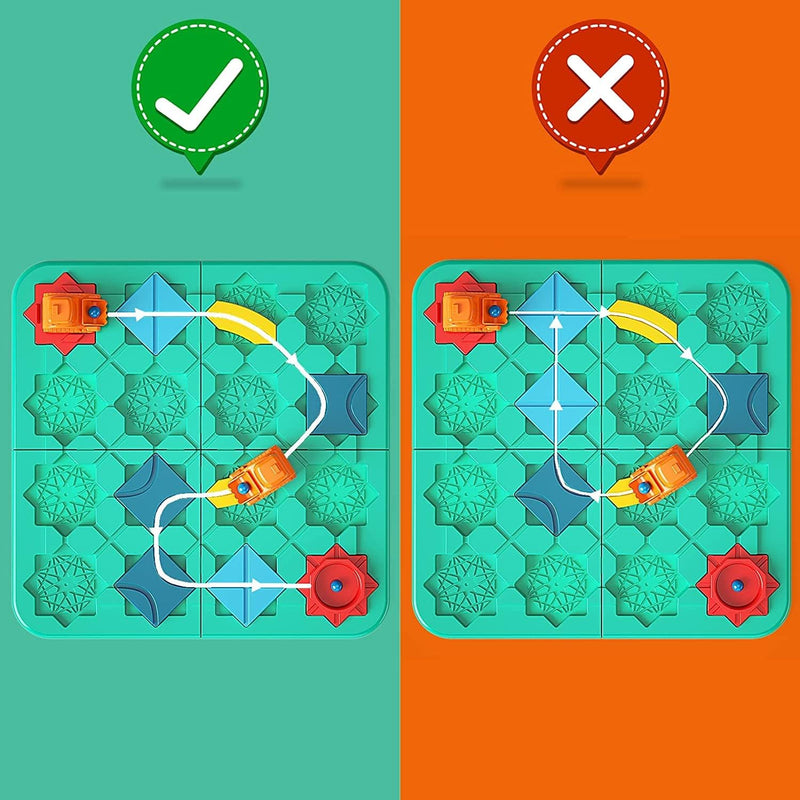 burgkidz Logischer Strassenbauer für Kinder, Logik Puzzle Labyrinth Brettspiele mit Auto Zurückziehe