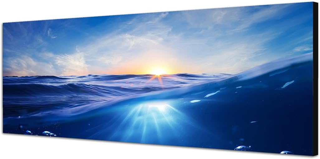 Paul Sinus Art Panoramabild auf Leinwand und Keilrahmen 150x50cm Meer Unterwasser Welle Sonnenunterg