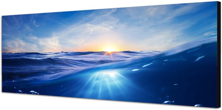 Paul Sinus Art Panoramabild auf Leinwand und Keilrahmen 150x50cm Meer Unterwasser Welle Sonnenunterg