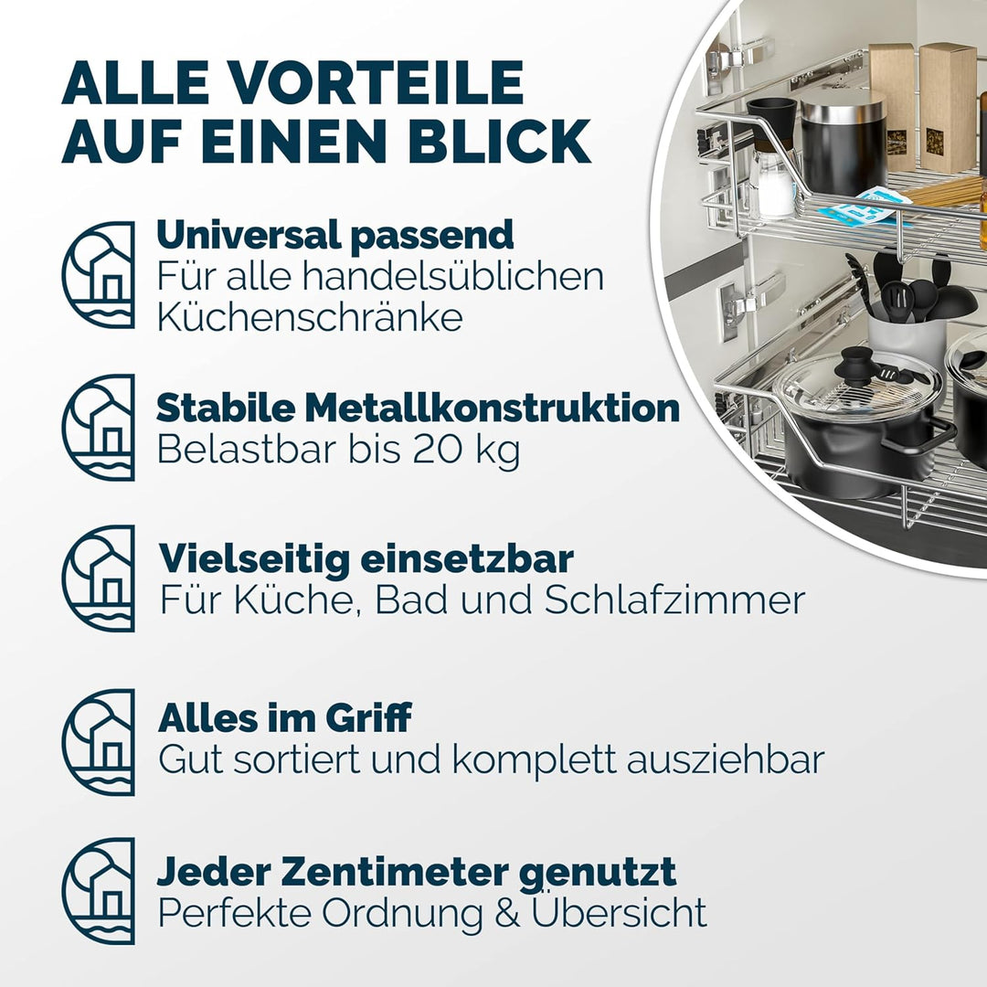 CASARIA Teleskopschublade 3er Set 40cm Verchromt 25kg Belastbar Korbauszug Vollauszug Zubehör Hausha