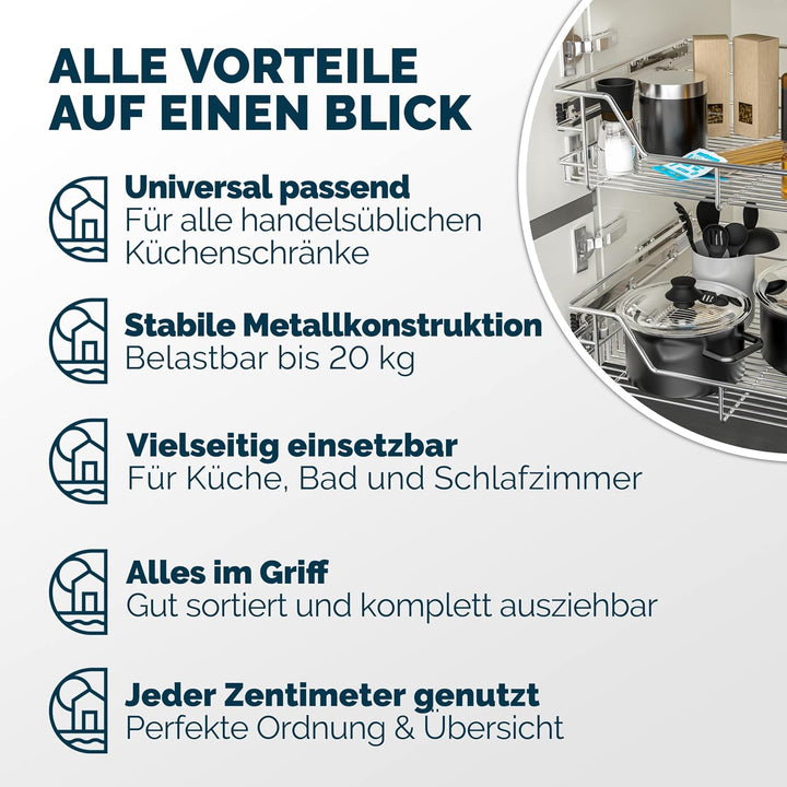 Casaria® Teleskopschublade Ausziehbare Schublade Küche 60cm 20kg Belastbar Verchromt Korbauszug mit
