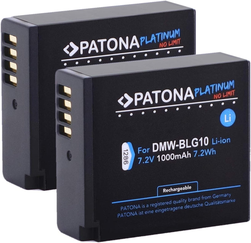 2X PATONA Platinum Akku DMW BLG10 E (1000mAh) - Kompatibel mit Panasonic Lumix DC GX9 TZ202 TZ96 TZ9