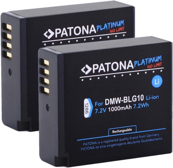 2X PATONA Platinum Akku DMW BLG10 E (1000mAh) - Kompatibel mit Panasonic Lumix DC GX9 TZ202 TZ96 TZ9