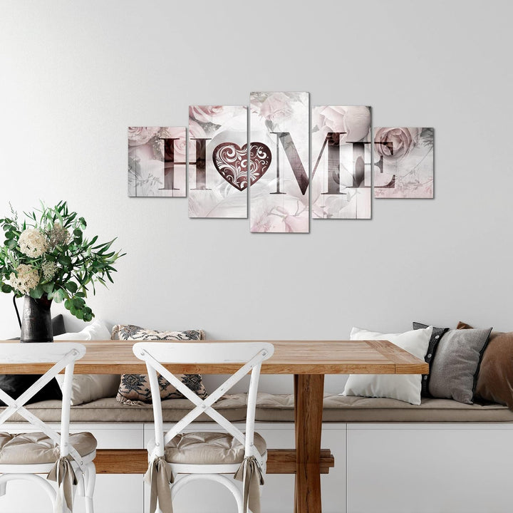 Runa Art Wandbilder Home Vintage 5 Teilig Bild auf Vlies Leinwand Deko Wohnzimmer Rosen Herz Grau 03