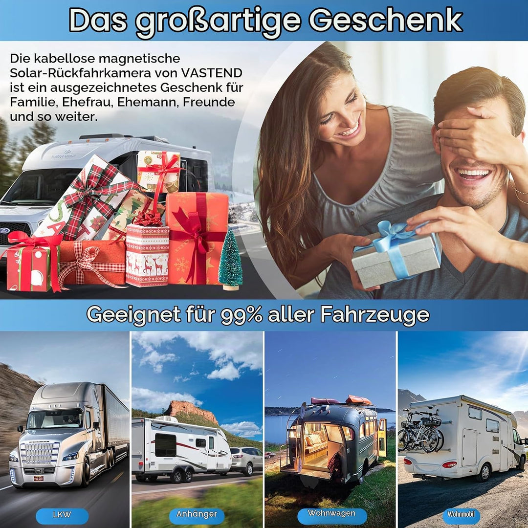 Magnetische Rückfahrkameras Funk Rückfahrkamera Kabellos Solar mit 10000mAh Akku, 7" Drahtlose Rückf