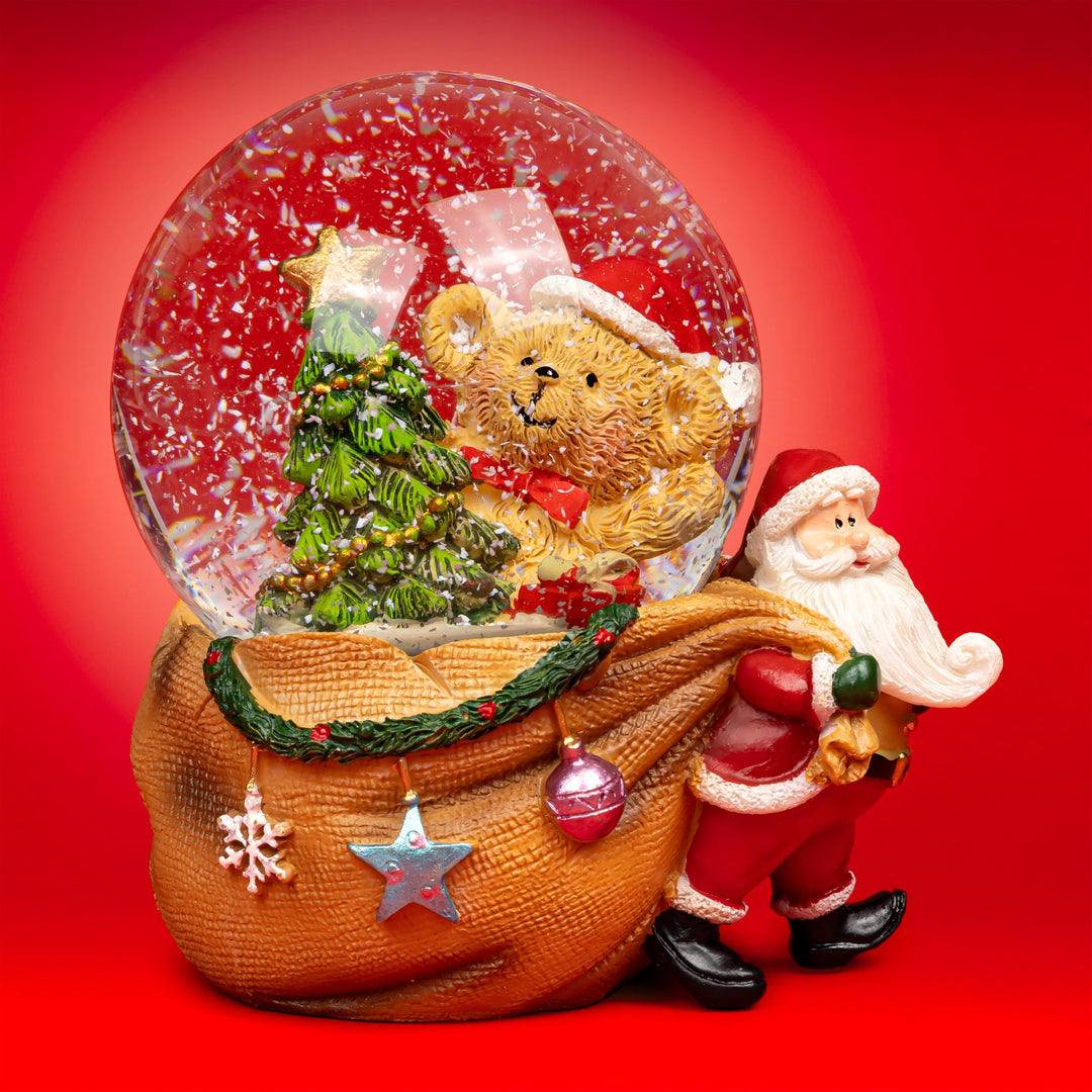 SIKORA SK27 Mittelgrosse Glas Deko Schneekugel Bär im Sack Weihnachtsdeko D:65, Bär im Sack