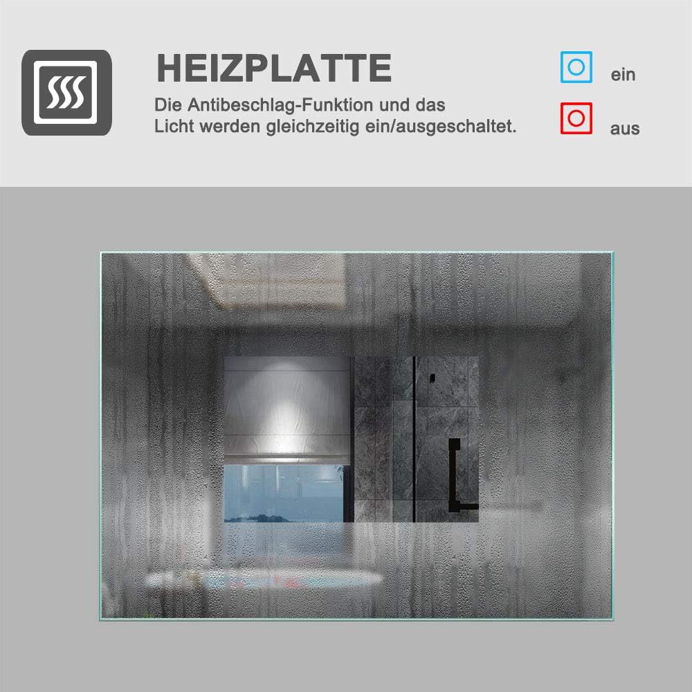 Aica Sanitär LED Spiegel klein 60×50cm Badspiegel mit Beleuchtung Lichtspiegel Badezimmerspiegel Dek