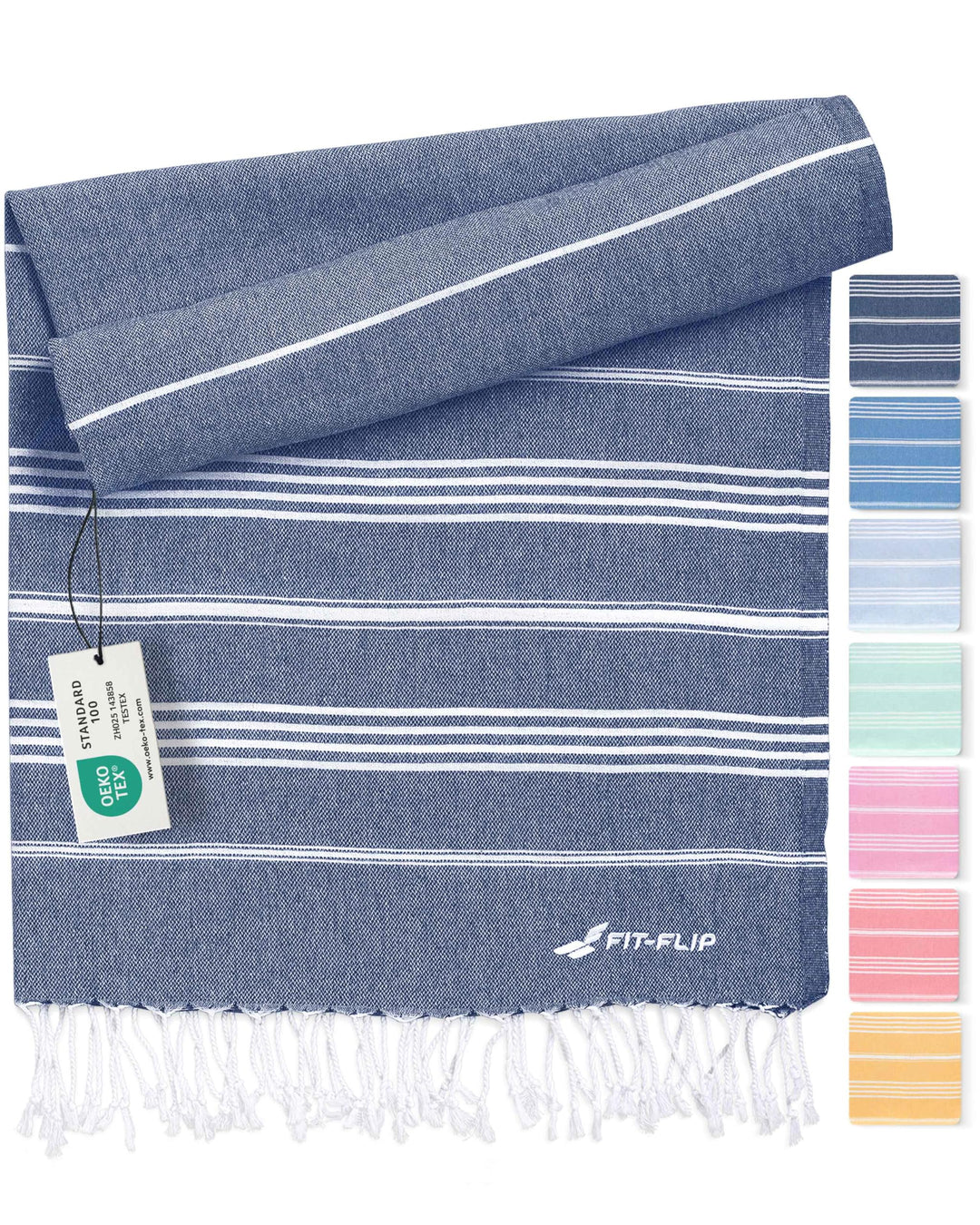 Fit-Flip Hamamtuch aus 100% Baumwolle saugfähig und schnelltrocknend | Navy, 100x200cm Sultan, türki