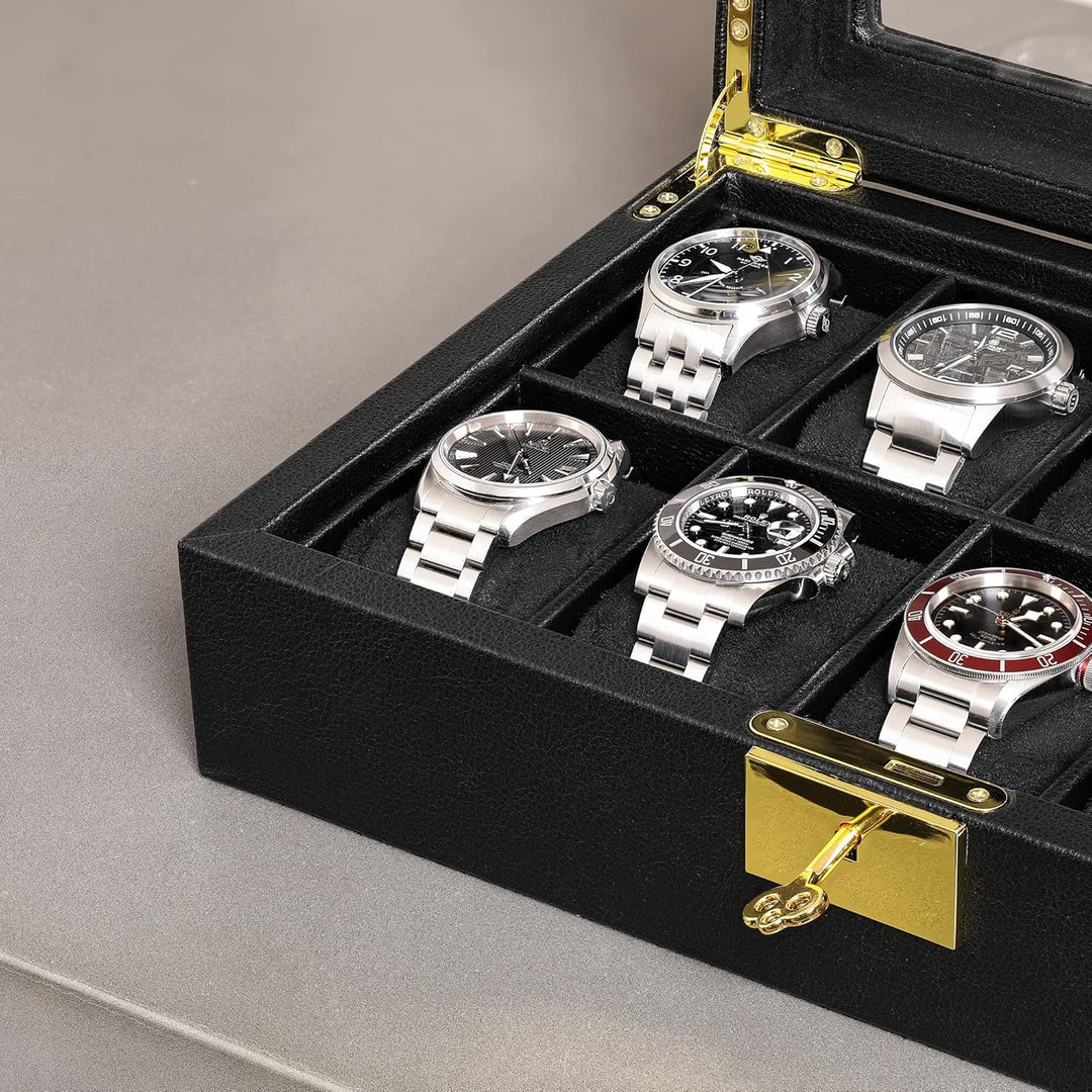 ROTHWELL Uhrenbox aus Leder mit 10 Fächern – Luxus-Uhrenetui, Veranstalter Uhrenaufbewahrung, Ultraw