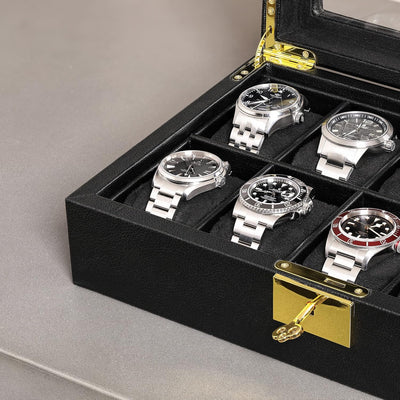ROTHWELL Uhrenbox aus Leder mit 10 Fächern – Luxus-Uhrenetui, Veranstalter Uhrenaufbewahrung, Ultraw
