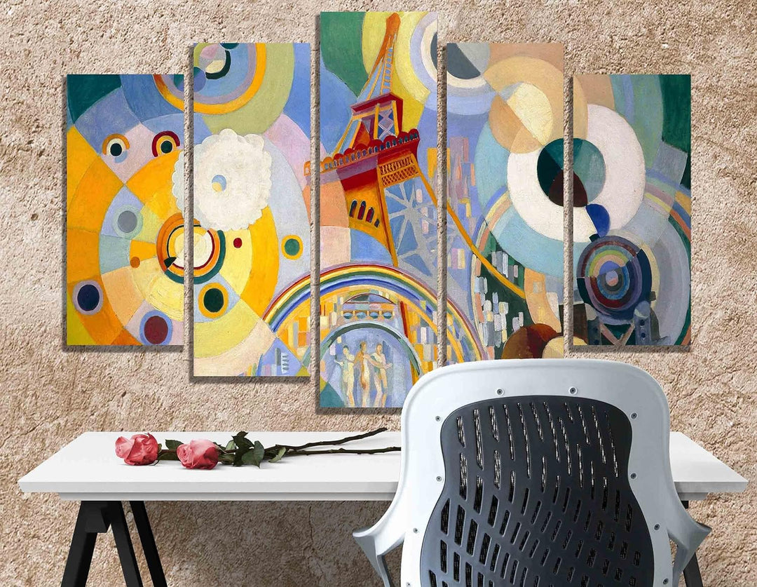 Robert Delaunay Kunstdruck auf Leinwand, Luft, Eisen und Wasser, 5-teilig, 112 x 61 cm 112cm x 61cm