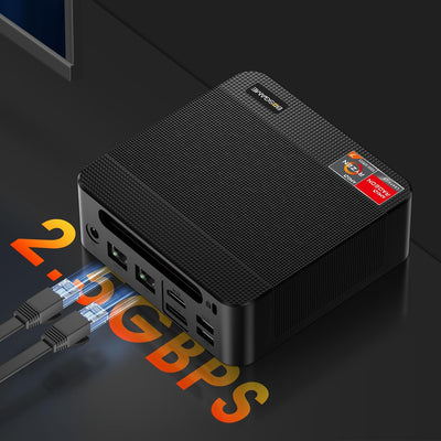 BOSGAME P4 Windows 11 Pro Dual 2.5G LAN Gaming-PC, AMD Ryzen 7 5700U, 8C/16T bis zu 4,3 GHz, 16 GB D