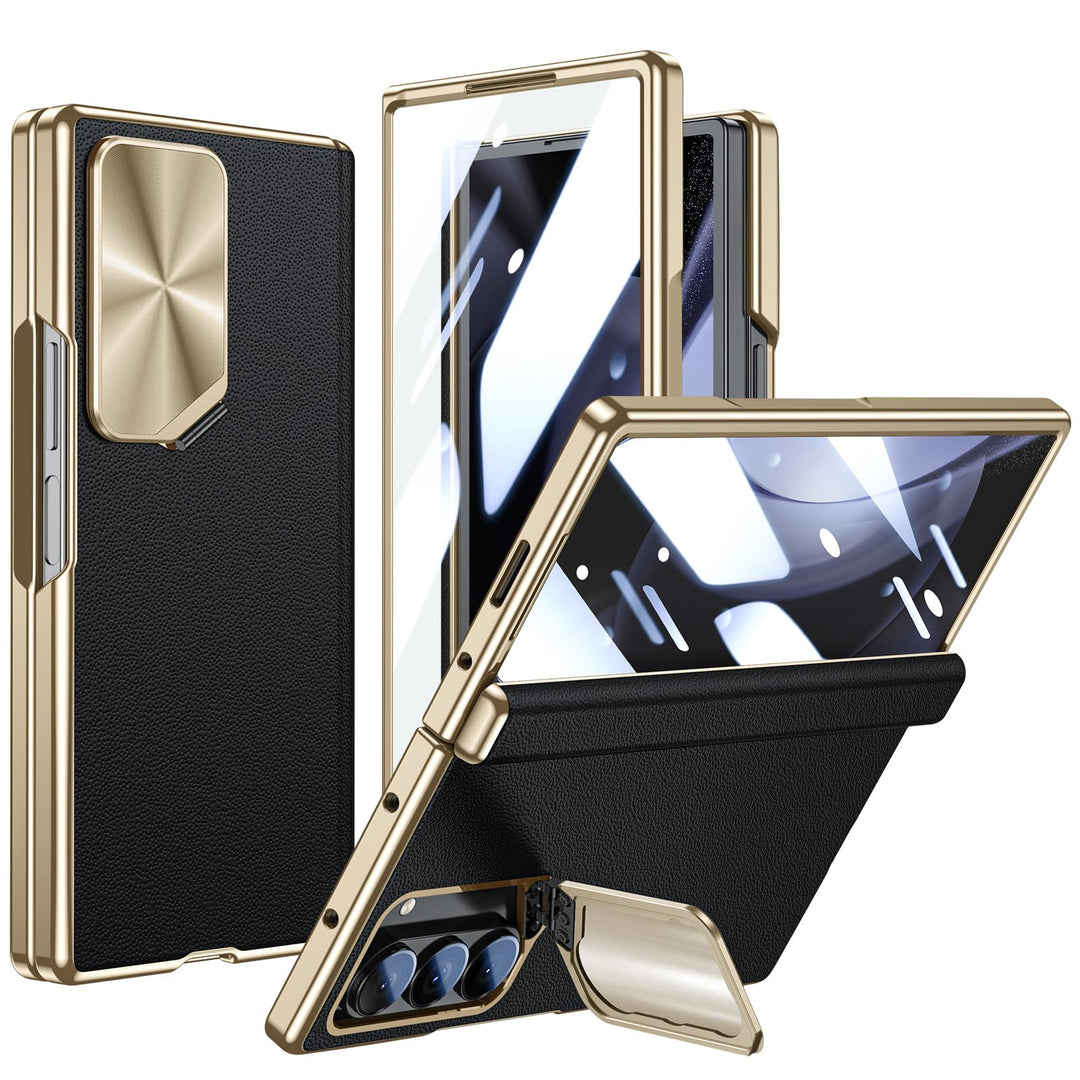 für Samsung Galaxy Z Fold 6 Lederhülle: Integrierte Kamera-Abdeckung Standfuss, Magnetischer Scharni