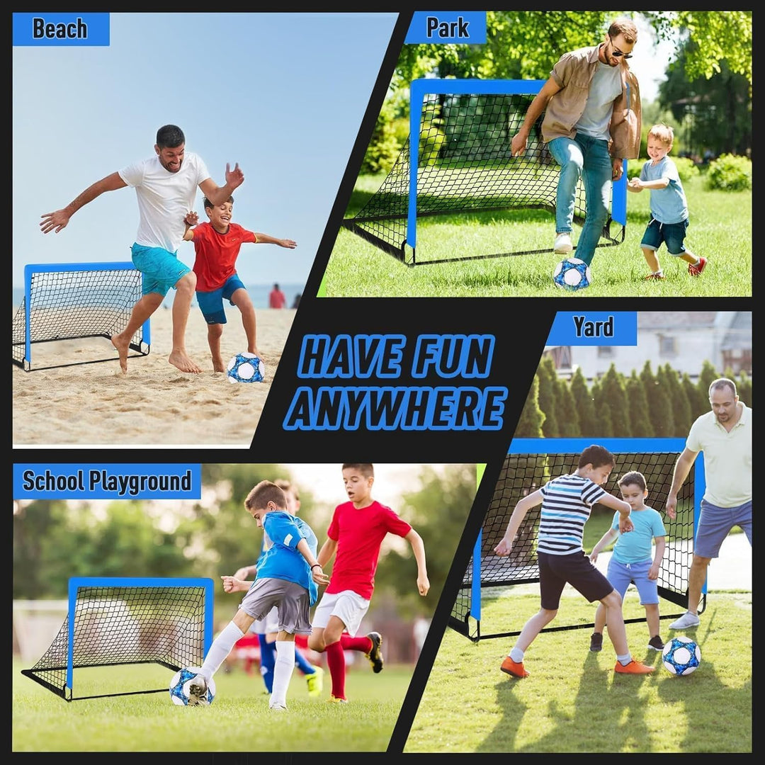 1 oder 2 Fussballtor Kinder mit Tragetasche 10 Fussballkegel, 1.2 x 0.9 m 1PCS Blau, 1PCS Blau