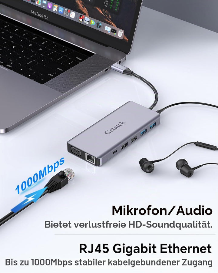 12-in-1 Docking Station with 4K HDMI,USB A 3.0 Port and USB C 5Gbps Data Port,VGA,100W PD Charging,