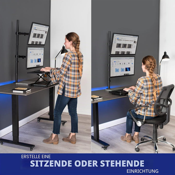 VIVO STAND-V012T Ständer für Zwei Monitore, extra hoch, vertikal gestapelt, mit 99 cm Stehstange, vo
