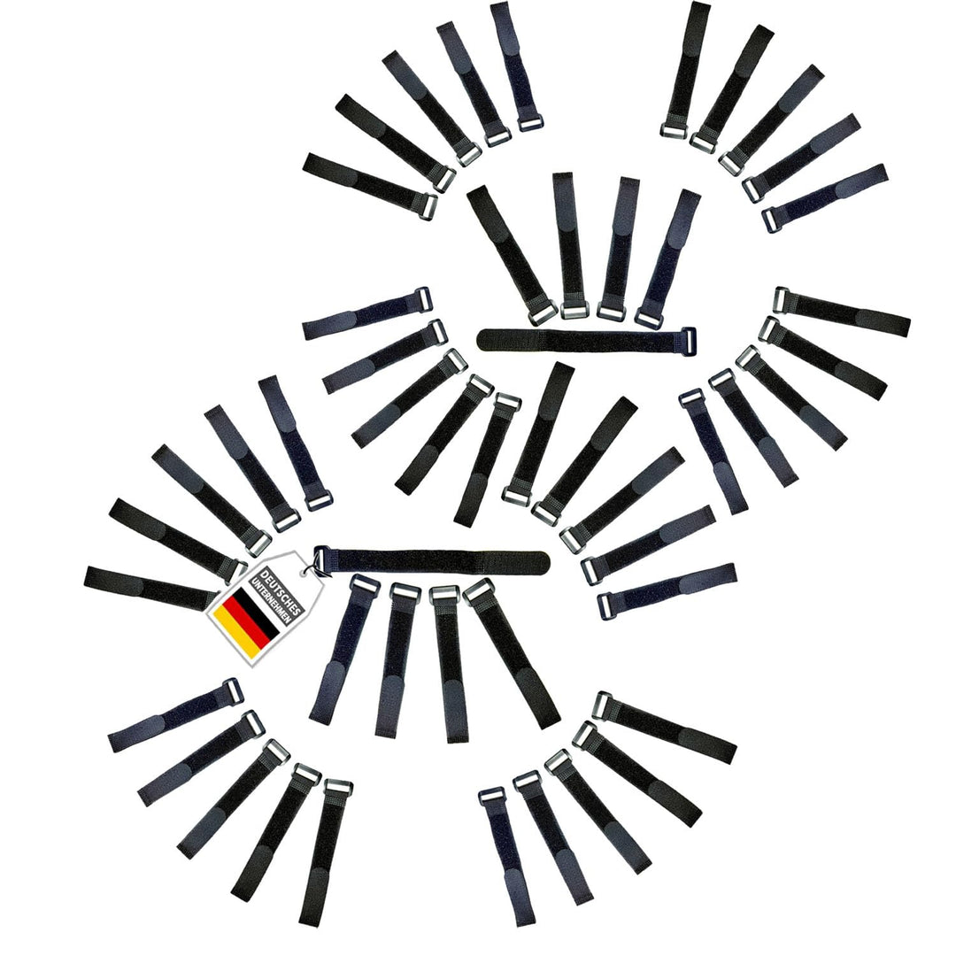 50x Klett Kabelbinder 30 cm - schwarz mit Schnalle - wiederverschliessbares Klettband 30cm mit Öse -