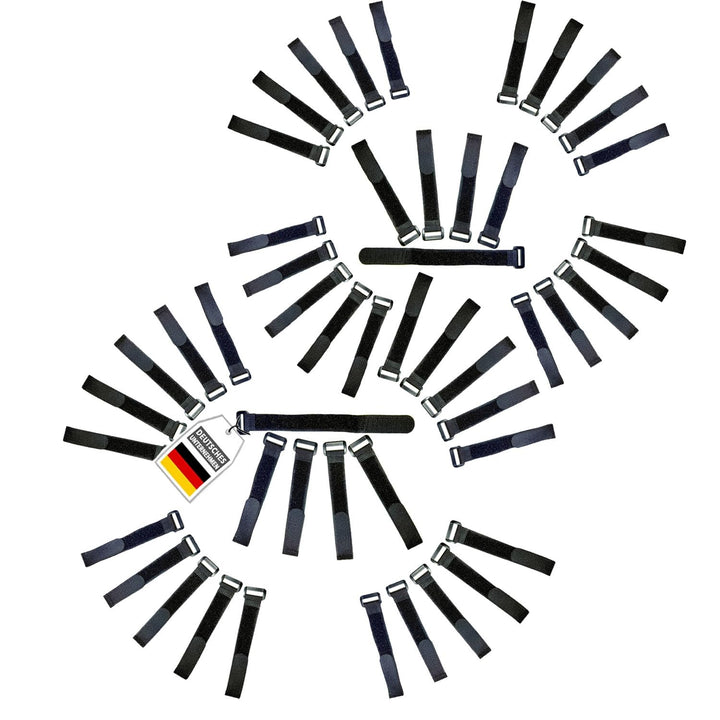 50x Klett Kabelbinder 30 cm - schwarz mit Schnalle - wiederverschliessbares Klettband 30cm mit Öse -