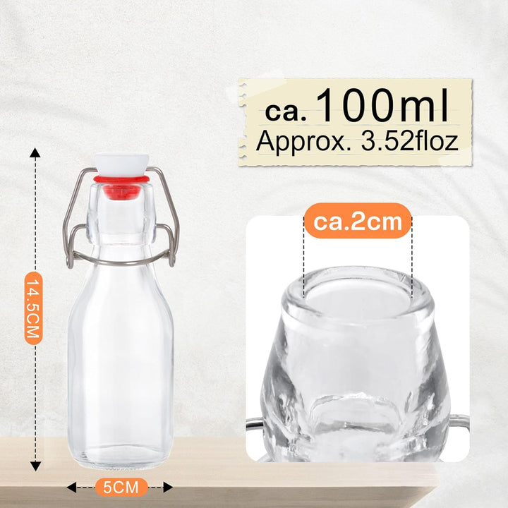Zanfqvo Glasflaschen 100ml mit Bügelverschluss, 12 Stück Kleine Flaschen Zum Befüllen, Bügelflasche