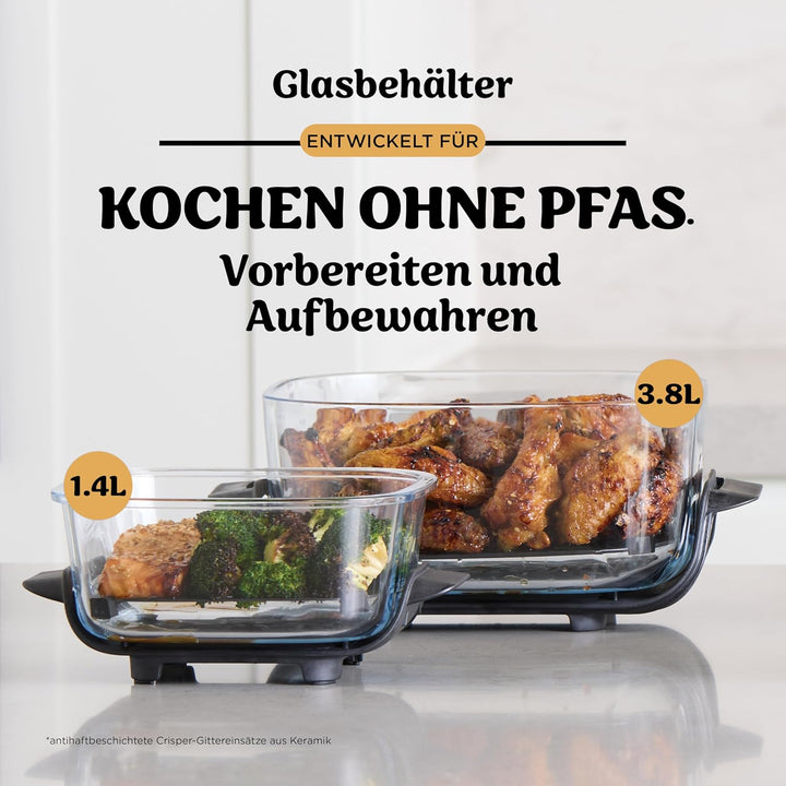 Ninja CRISPi Tragbare Heissluftfritteuse, 3,8 l & 1,4 l, 4-in-1: Heissluftfrittieren, Braten, Warmha