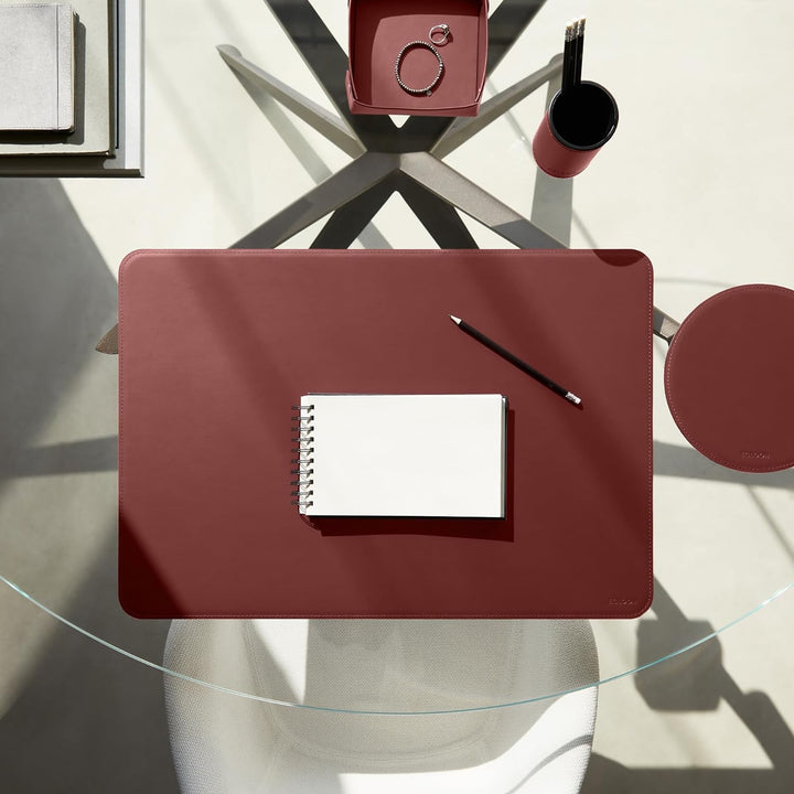 Eglooh - Herms - Schreibtischunterlage aus Leder Bordeaux Rot cm 65x45 - Handwerkliche Nähte und abg