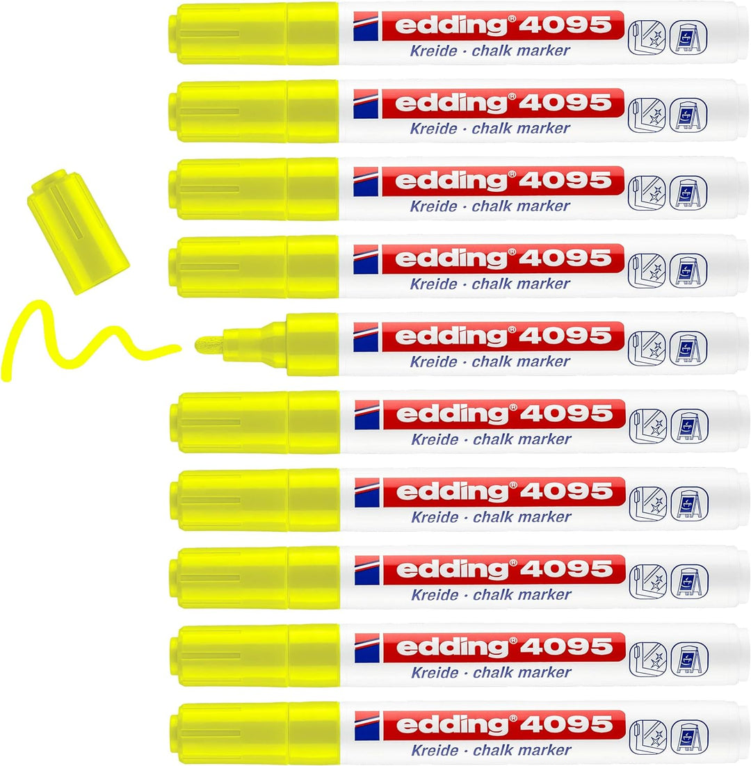 edding 4095 Kreidemarker - neon-gelb - 10 Kreidestifte - Rundspitze 2-3 mm - Kreidestift für Tafel a