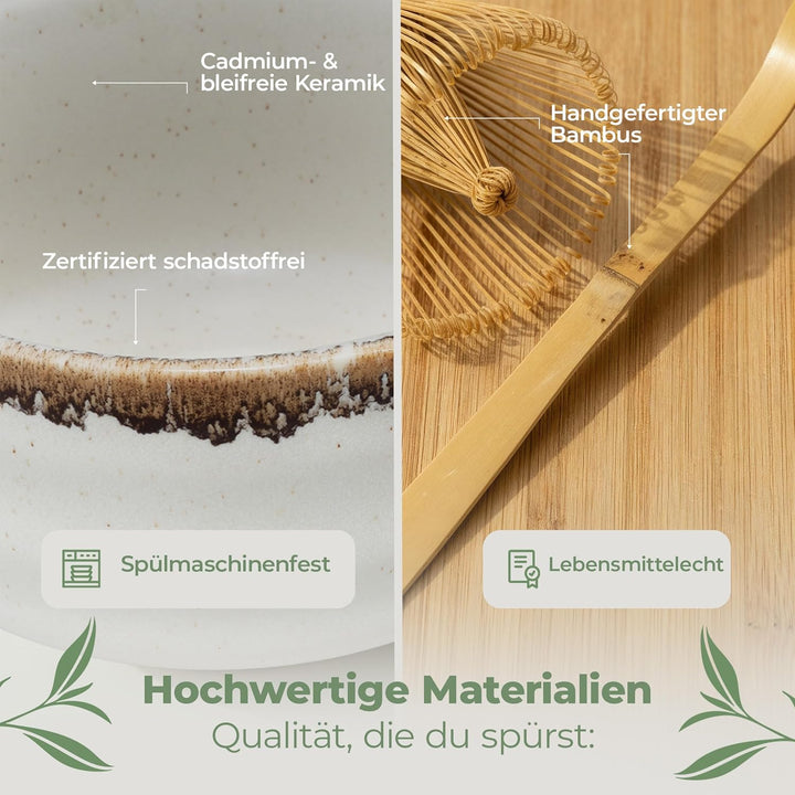 comforder Matcha Set mit Besen – Komplett mit Matchaschale mit Ausgiesser, Chasen, Halter, Löffel un