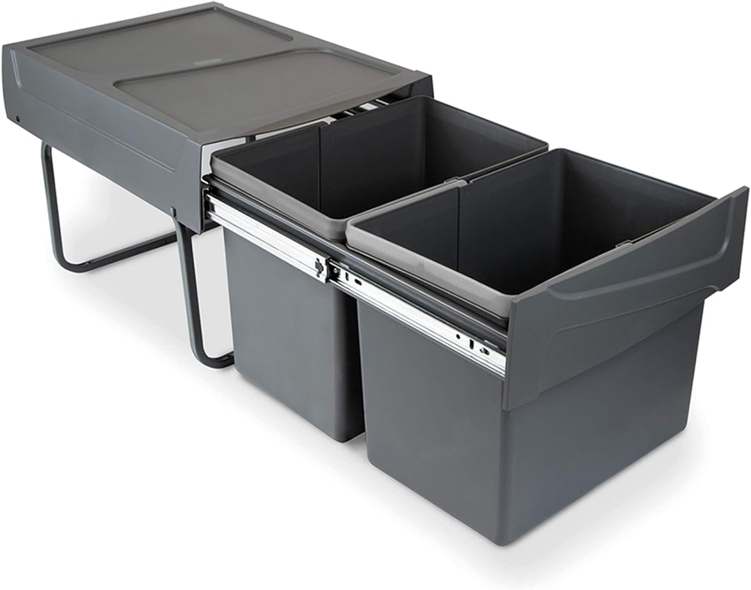 Emuca - Küchenabfalleimer mit unterseitiger Befestigung, 2 ausziehbarer 15 L Recycle-Mülleimer, Gesa