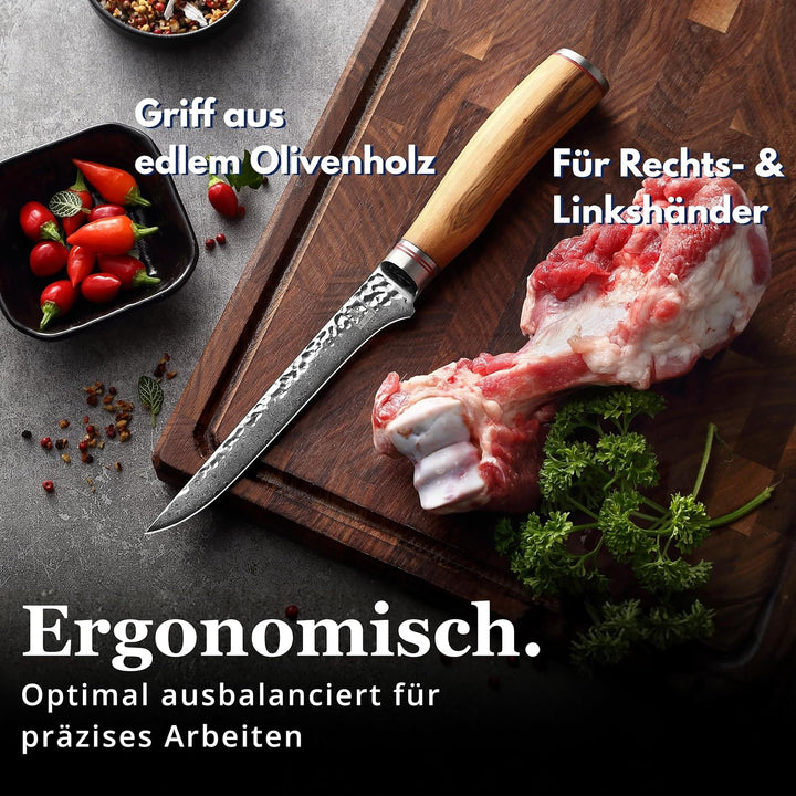 Zayiko Minami Olive Damast Filetiermesser 16,50 cm Klinge extrem scharf aus 67 Lagen I Damast Küchen