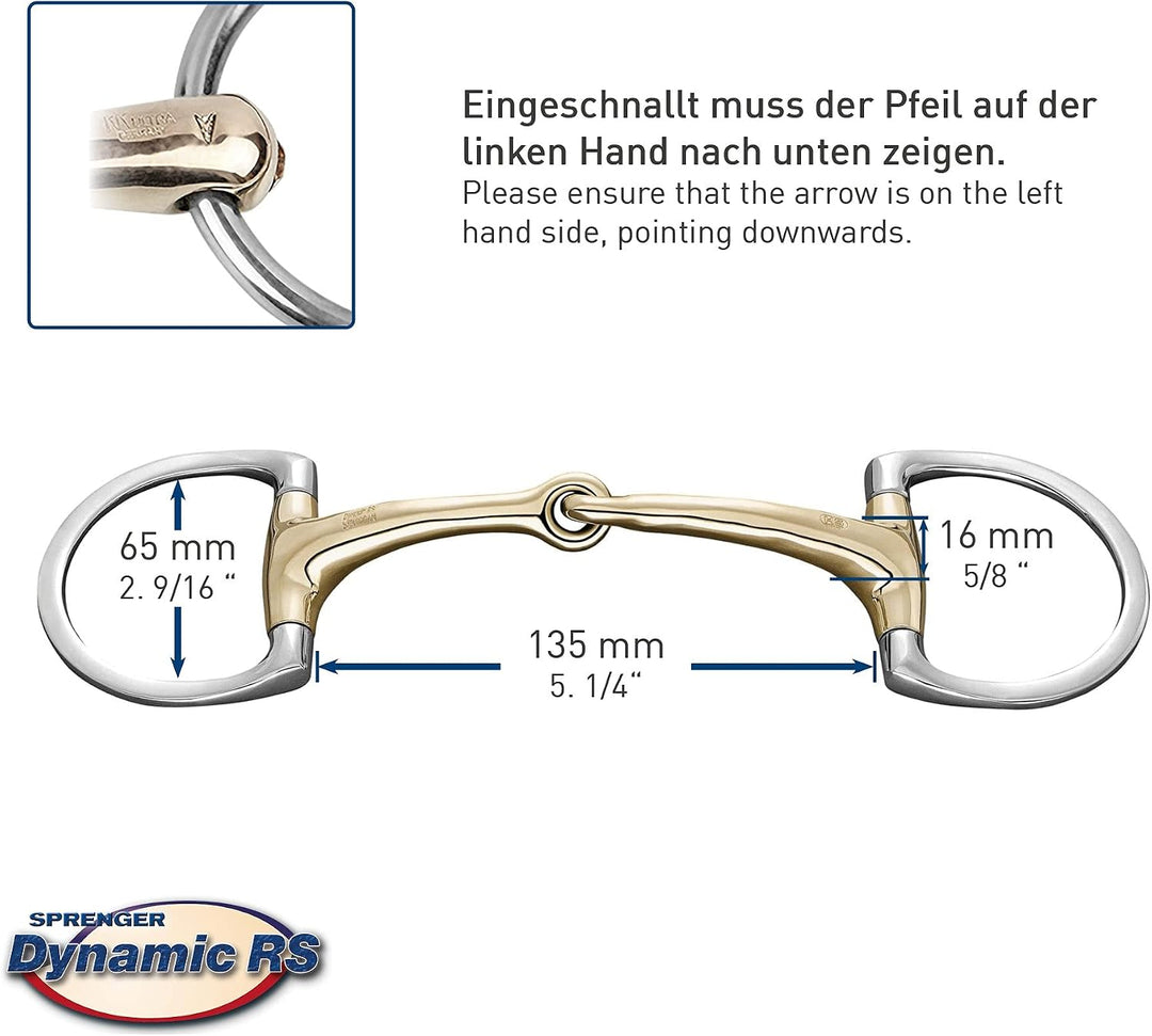 Sprenger Dynamic RS Olivenkopfgebiss mit D-förmigem Ring 16 mm doppelt gebrochen mit Glas-Kristall -