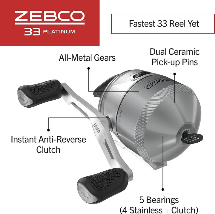 Zebco 33 Platinum Spincast Rolle, 5 Kugellager (4 + Kupplung), sofortige Rücklaufsperre mit einem le