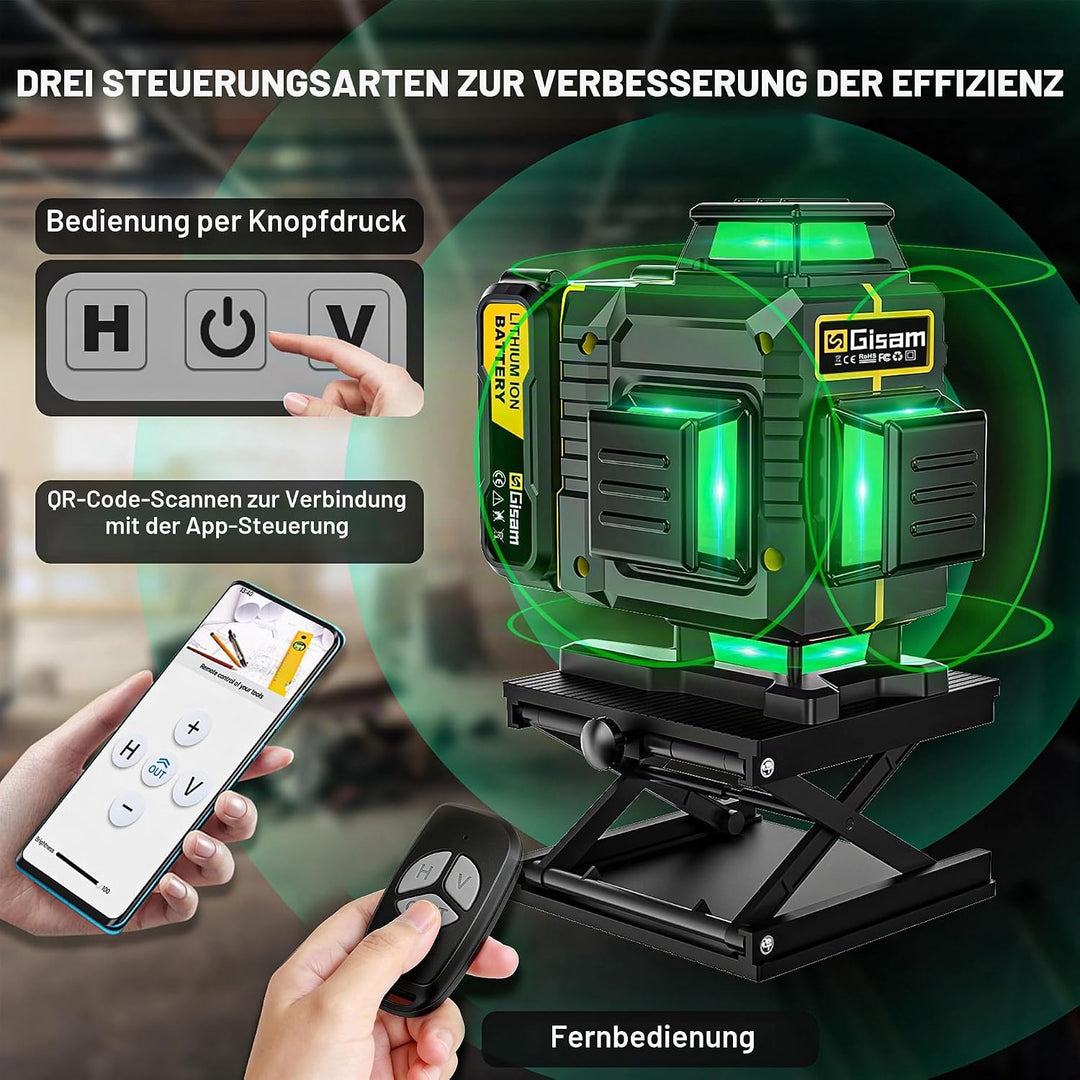 Kreuzlinienlaser mit Impuls-Modus,Multifunktionaler 4D-Laser mit 16 Linien, Fadenkreuz-Laser Wasserw