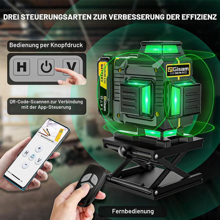 Kreuzlinienlaser mit Impuls-Modus,Multifunktionaler 4D-Laser mit 16 Linien, Fadenkreuz-Laser Wasserw