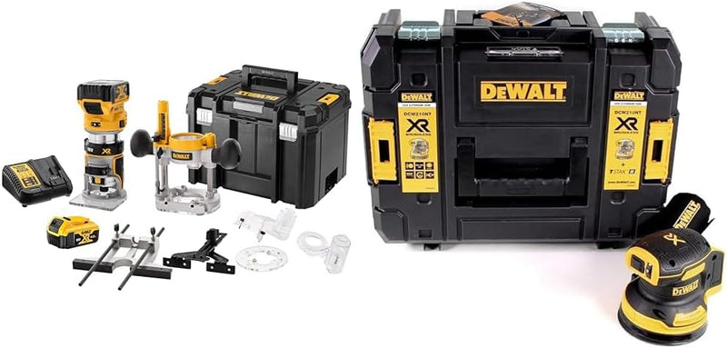 DEWALT DCW 604 P2 Akku Kombifräse 18V 55 mm + 2x Akku 5,0Ah + Ladegerät + TSTAK & Akku-Exzenterschle