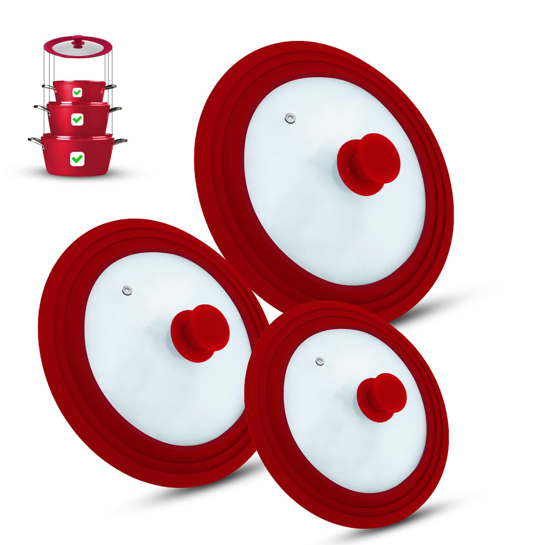 M.S.N 3er Set Universal Glasdeckel, 3-teilig, Töpfe und Pfannen 16/18/20 cm & 24/26/28 cm & 28/30/32