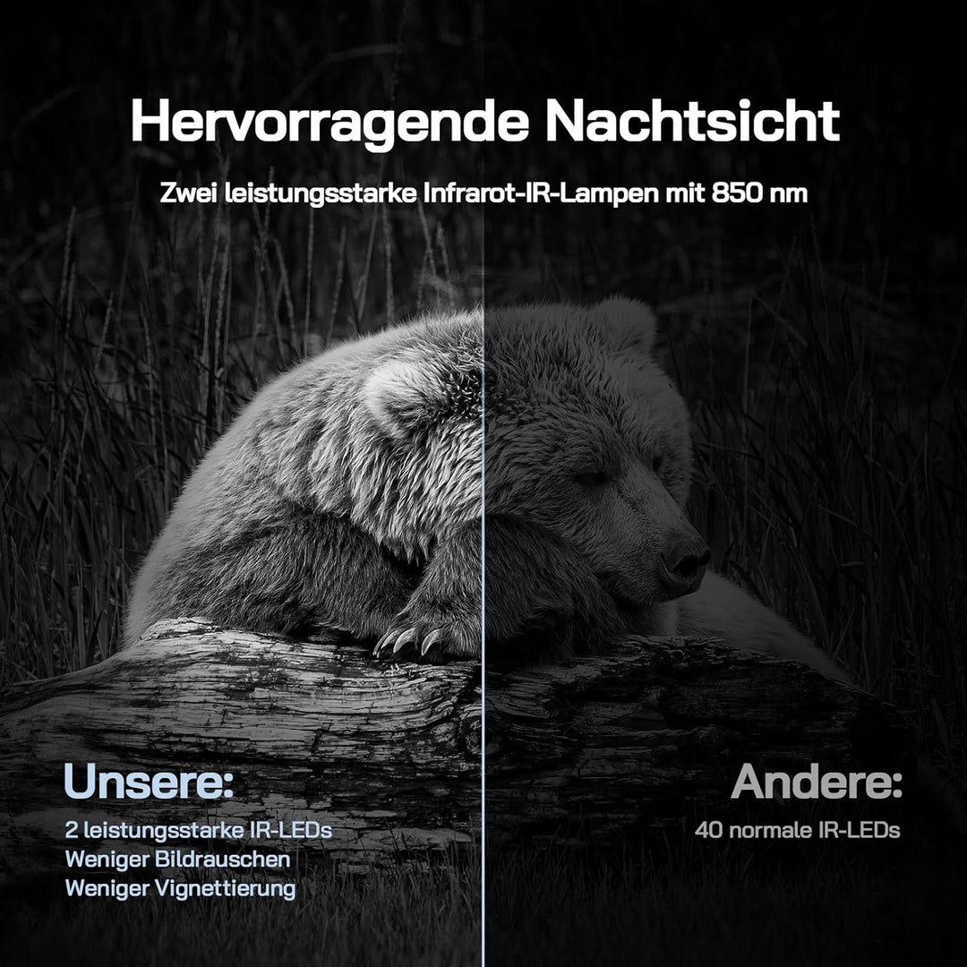 WOLFANG Wildkamera, 4K Solar Video Wildtierkamera, 68MP Full HD WLAN mit Handyübertragung APP, Beweg