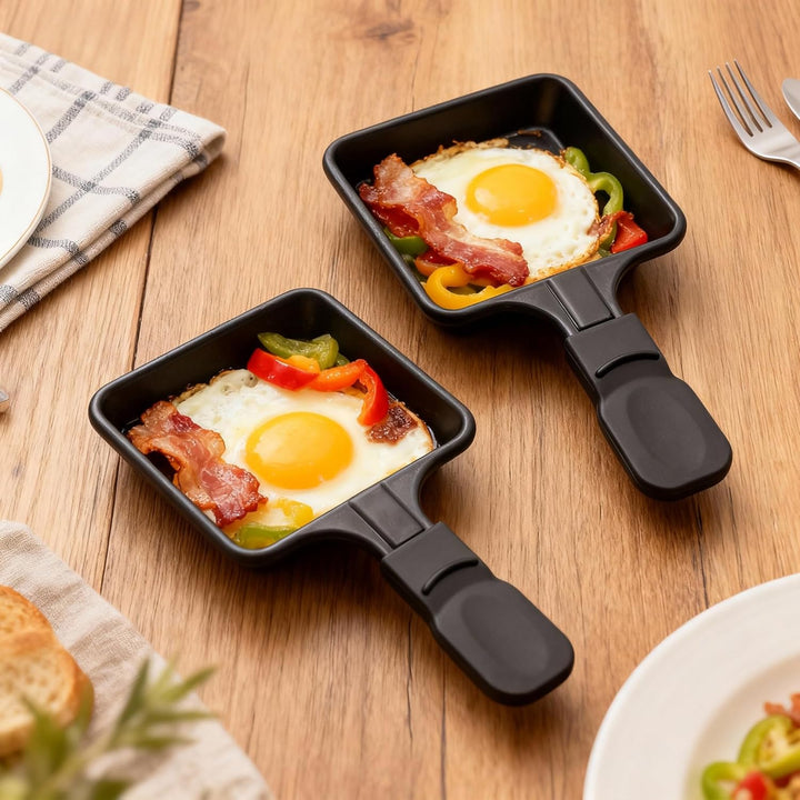 8er Set Quadratische Raclette Pfannen mit 8 Nylon Spateln, Antihaft Eisen Pfännchen, Ersatz Raclette