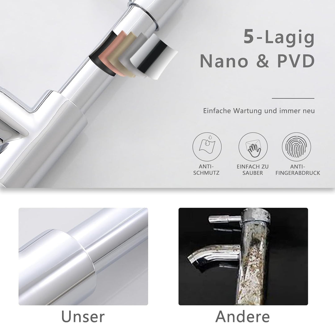 TIMACO Küchenarmatur Chrom Wasserhahn Küche mit Spiralfeder, 360°Schwenkbare Spültischarmaturen mit