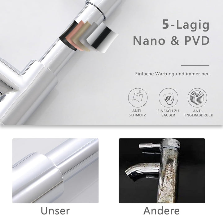 TIMACO Küchenarmatur Chrom Wasserhahn Küche mit Spiralfeder, 360°Schwenkbare Spültischarmaturen mit