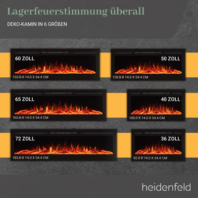 Heidenfeld Elektrokamin HF-WK200 - 𝟯 𝐉𝐀𝐇𝐑𝐄 𝐆𝐀𝐑𝐀𝐍𝐓𝐈𝐄 - 1500 Watt - Wandeinbau - LED Kamin mit 10 Farb