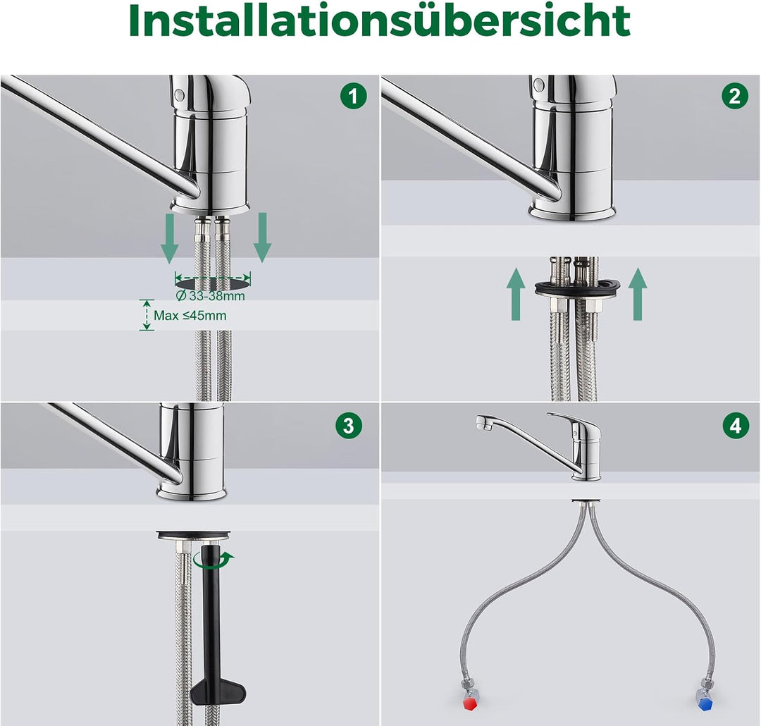 Wasserhahn Küche,360° drehbare Spültischarmatur,Hochdruck Einhebel Mischbatterie mit Keramikkartusch