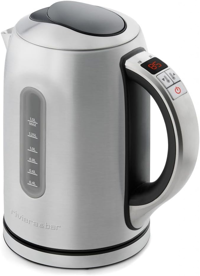riviera&bar Wasserkocher aus Edelstahl 1,5L - Schneller Wasserkocher 2200W, Einstellbare Temperatur
