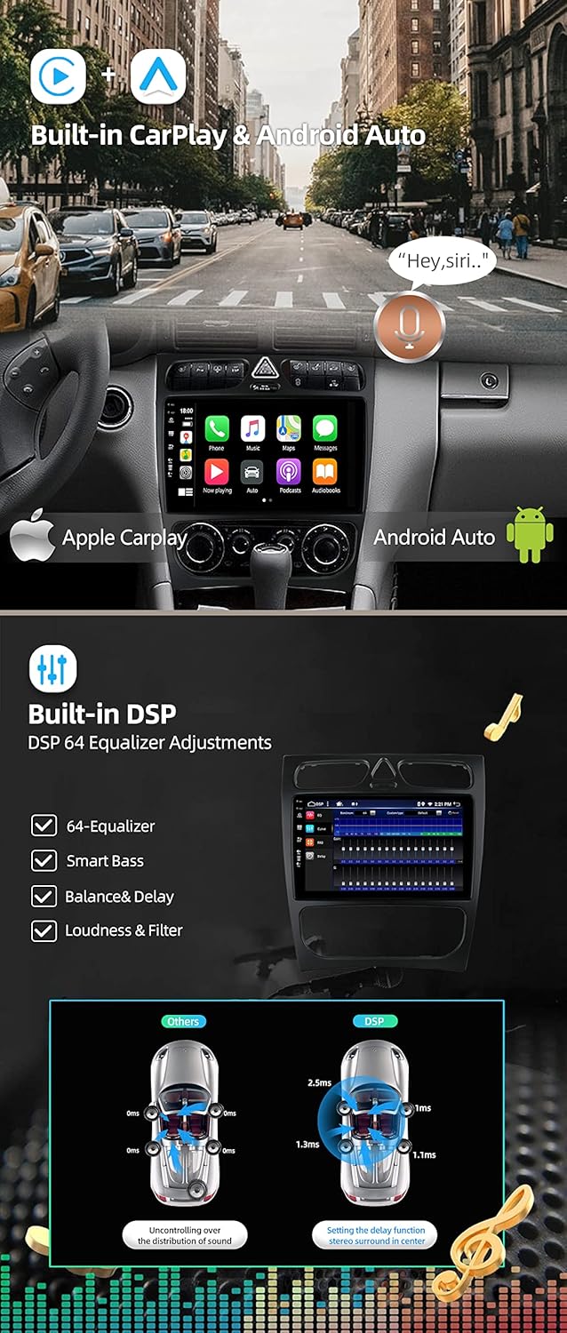 JOYX - 6G+128G - Android 15 IPS Autoradio Passt für Benz C/CLK Class C-Class W203 (2000-2004) - Kabe