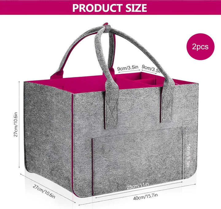 WEIWUXIAN 2 Stück 30L Gross Filztasche Einkaufstasche mit Fächern, Faltbar Filztaschen Shopper mit S