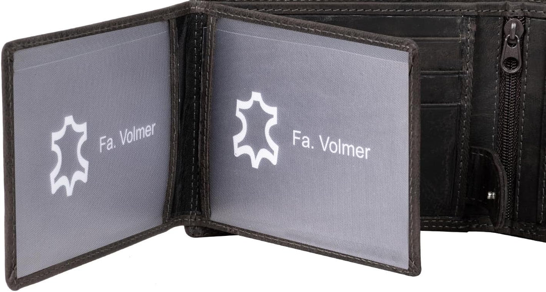 Fa.Volmer ® Leder Geldbörse Herren - extra-stabile Doppelnaht - 9 Fächer für Kreditkarten - Querform