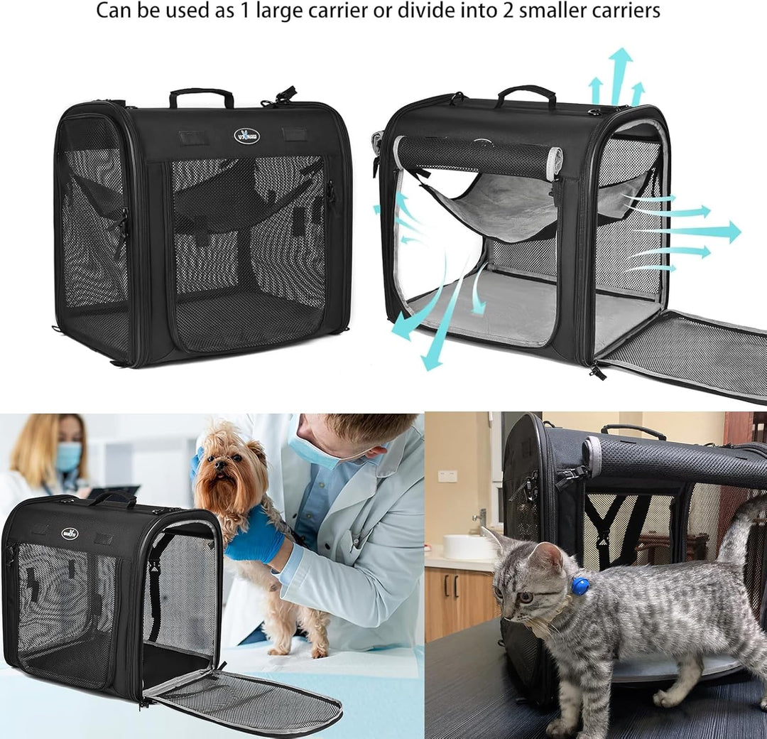 Wakytu Faltbare Katzen Transportbox gross 89x35x43cm für 2 Katzen, 2-in-1 Haustiertragetasche und Au